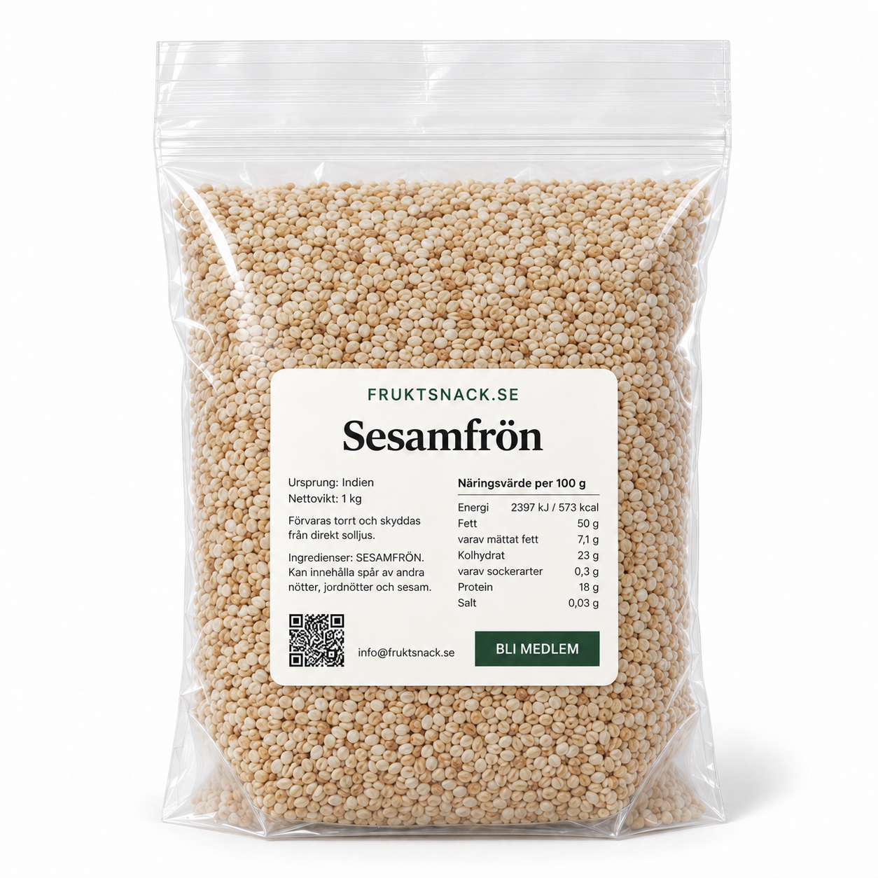 Sesamfrö, oskalad 250g, 500g 2 Sesamfrön oskalade fruktsnack